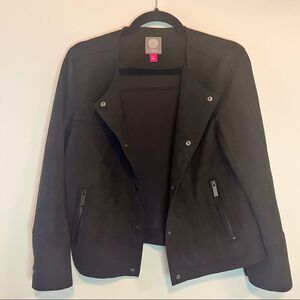VINCE CAMUTO Black Faux Suede Moto Snap Front Jacket